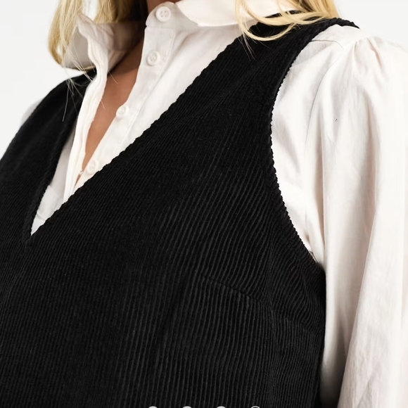 Nobody's Child Black Cord Piper Mini Pinafore Dress - Picture 4 of 8